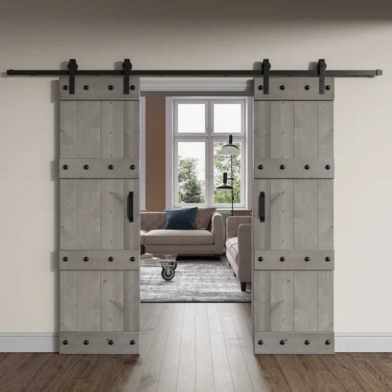 Coast Sequoia Castle Series Pine Wood Double Sliding Barn Door with Hardware Kit