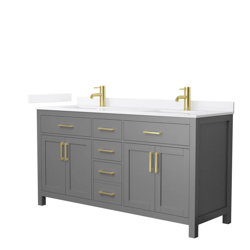 Wyndham Collection Beckett 66" Freestanding Double Bathroom Vanity with Quartz Top