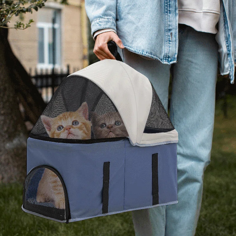 Folding Pet Stroller, Foldable Dog Jogger Stroller with Detachable Carrier, Basket and Cup Holder