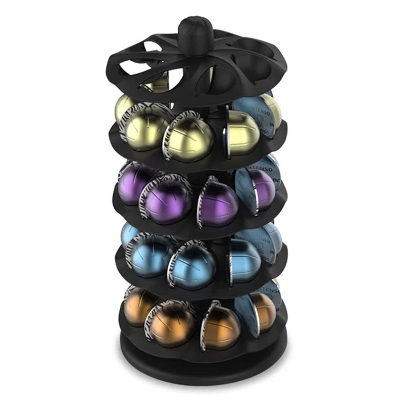 APPENIN WINTER PARK CORP Rotary Coffee Pod Capsules Carousel Holder Organizer Compatible With 40 Nespresso Vertuoline Capsules (Black)