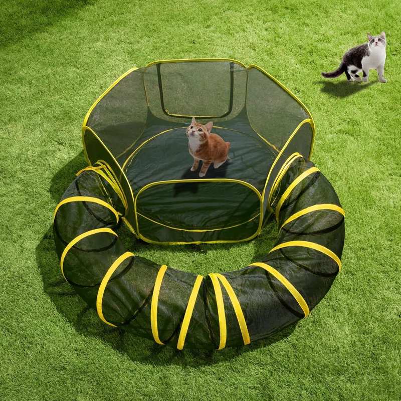 Tucker Murphy Pet™ Outdoor Cat Enclosures 2-in-1 Portable Catio with Cat Tent, Circle Playpen Tunnel