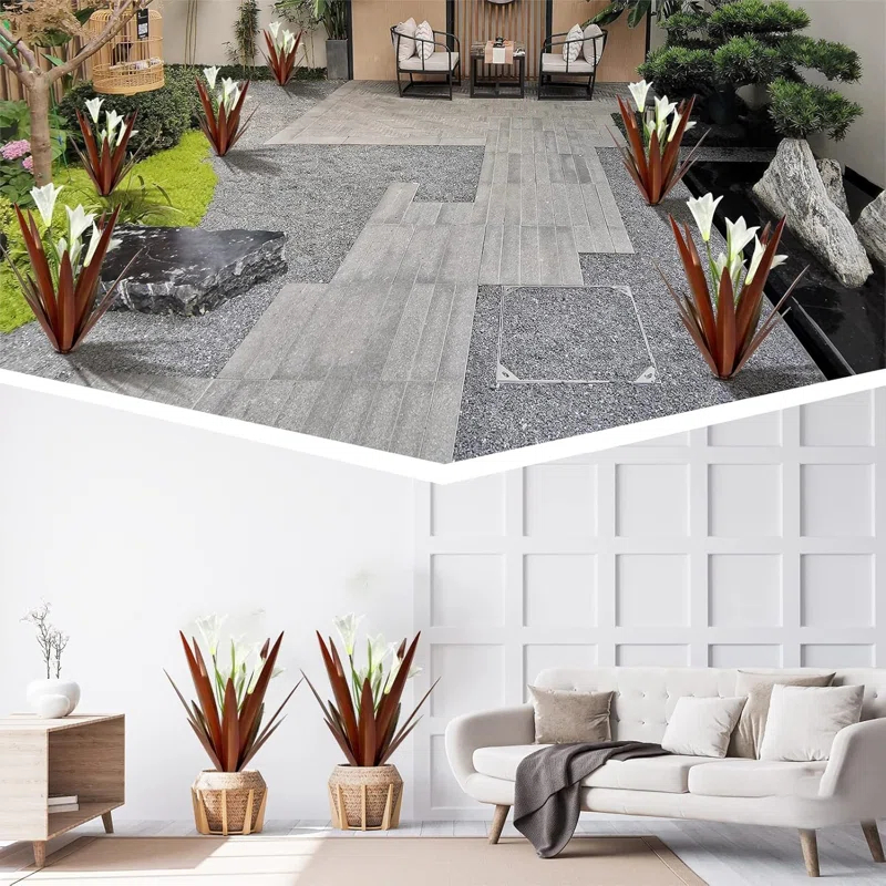 17 Stories Metal Agave Plant Outdoor Decoration Outdoor Garden Decoration Lily Mexican Yard Art Plant Garden Agave Lily Decorative Garden Gift (Set of 3)