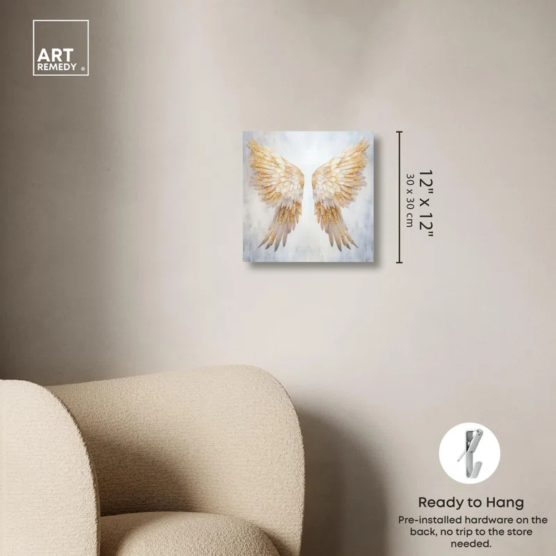 Elegant Angel Wings Canvas Elegant White Gold Wall Art by Art Remedy