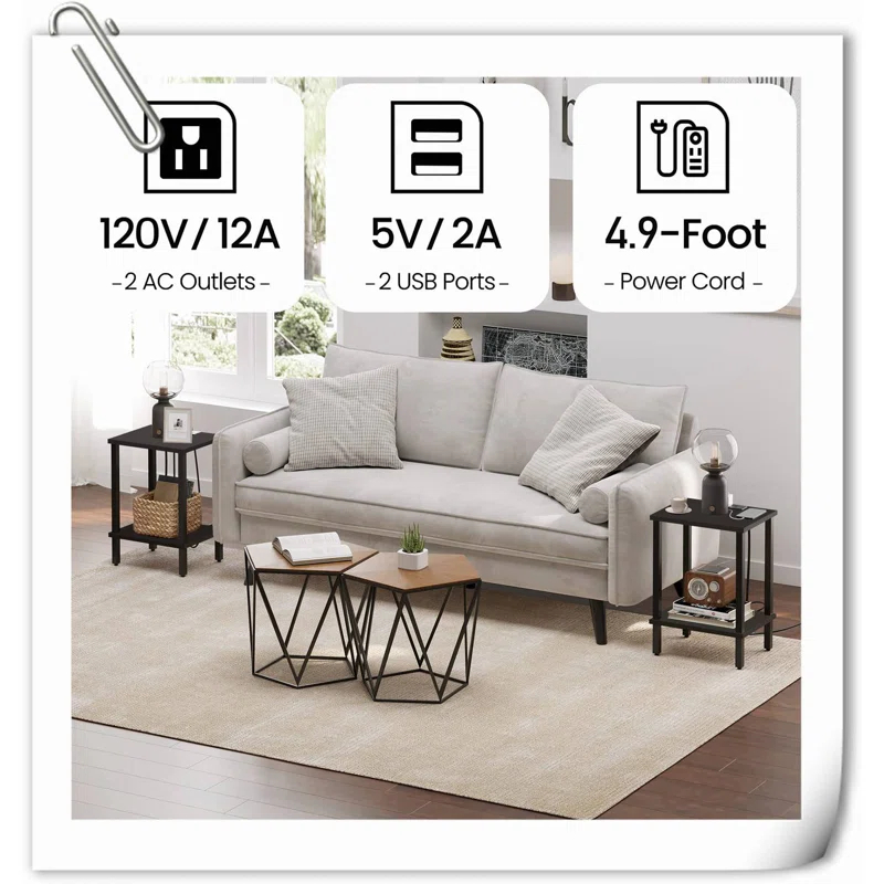 End Table With Charging Station, Side Table With USB Ports And Outlets, Nightstand, 2-Tier Storage Shelf, Sofa Table For Small Space, 1 Package(2PCS)