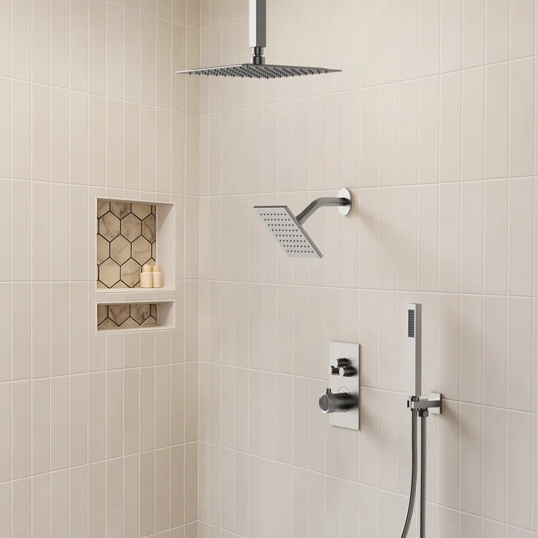 EVERSTEIN Thermostatic Rainfall Shower Faucet, 12-Inch High-Pressure Dual Showerheads System with Rough-In Valve SFS1007-NK12