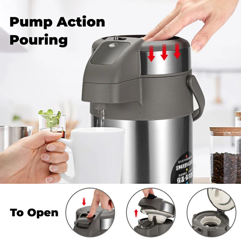 Stack man 4L/133OZ Thermal Coffee Carafe With Pump, Thermal Beverage Dispenser, Coffee Airpot Stainless Steel Coffee Carafe For Hot Drinks Silver