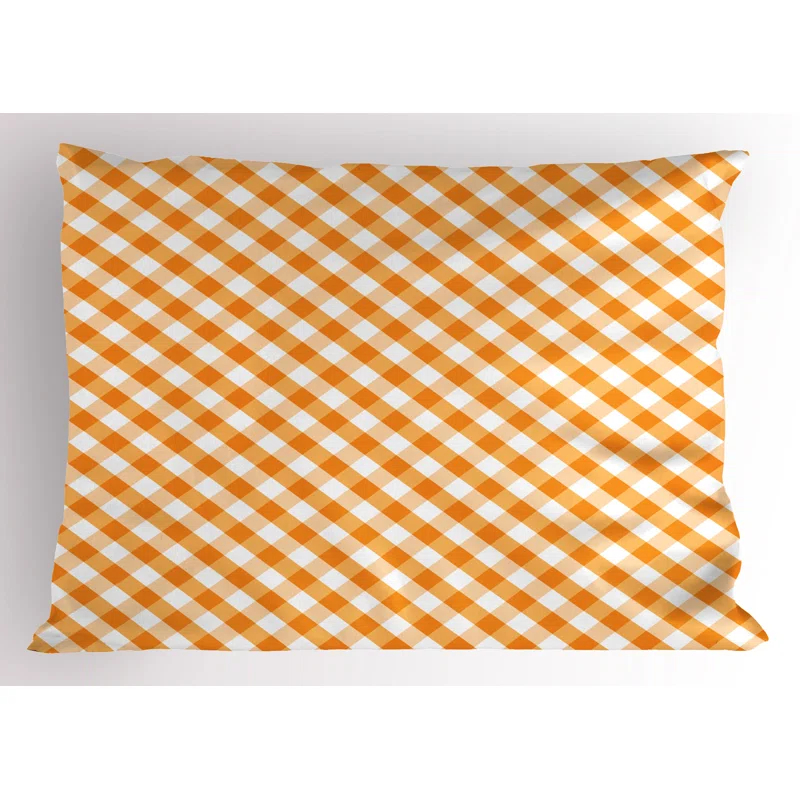 Ambesonne Ambesonne Orange and White Pillow Sham 2 Pack Gingham Checks Orange and White
