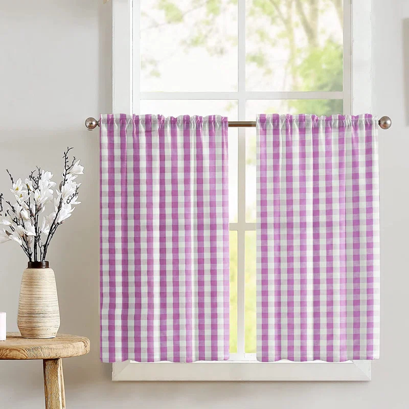 lovemyfabric Gingham Checkered Print Cafe Tier Curtains