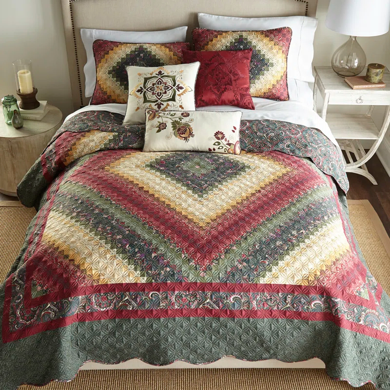 Donna Sharp Spice Postage Stamp Embroidered Reversible Throw Pillow