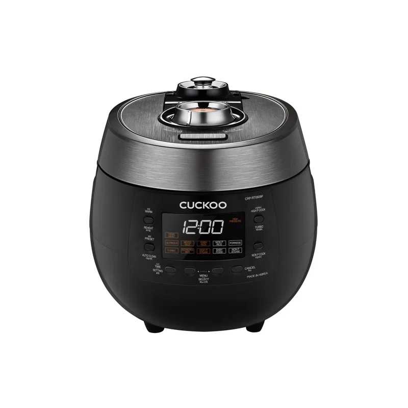Cuckoo Electronics CUCKOO 6-Cup Twin Pressure Rice Cooker & Warmer with Nonstick Inner Pot, 14 Menu Options, Safe Steam Release, 3 Voice Guide, Auto Clean (Black) CRP-RT0609FB