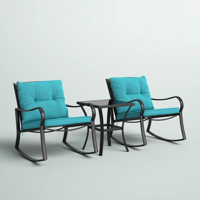 Mercury Row® Preciado 3 Piece Outdoor Patio Set With Cushions-Rocking Chair for Balcony, Lawn and Porch