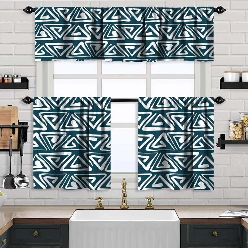 Boho Design Kitchen Valance (50X14) And 2 Tiers Cafe Curtains