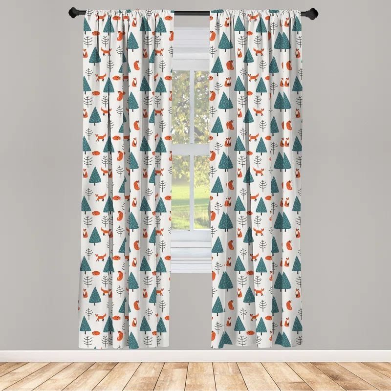 Ambesonne Ambesonne Fox 2 Panel Curtain Set, Orange Foxes In A Snowy Winter Forest Animals Of Cold Climates Cartoon, Lightweight Window Treatment Living Room Bedroom Decor, 56" X 63", Teal Orange Black (Set of 2)