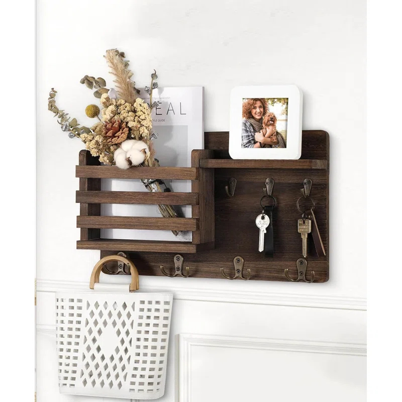ENAMOST Mail Holder For Wall Mail Organizer With Key Hooks With Floating Shelf