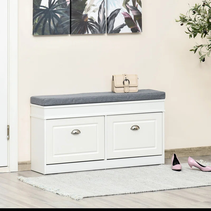 HEIMAO Modern Shoe Rack Bench Storage Organizer With Cushion, 2 Drawers, Adjustable Shelf, Holds 8 Pairs