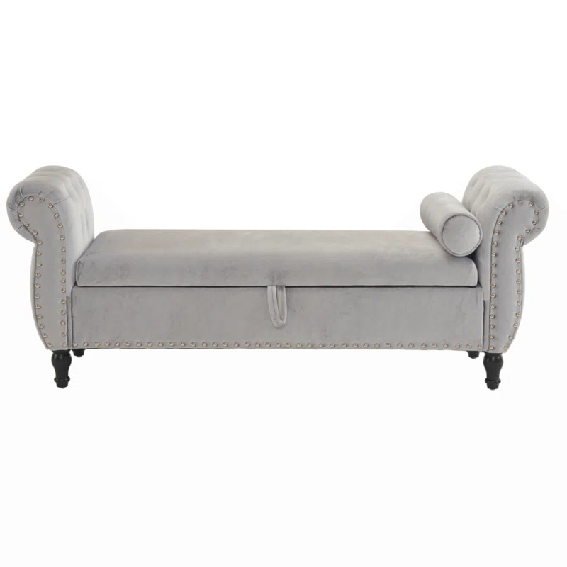 Velvet Multifunctional Storage Rectangular Ottoman Bench With 1 Pillow