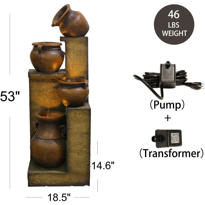 Dakota Fields 53 Inches 4 Tiered Floor Standing Outdoor Water Fountains and Waterfalls for Garden