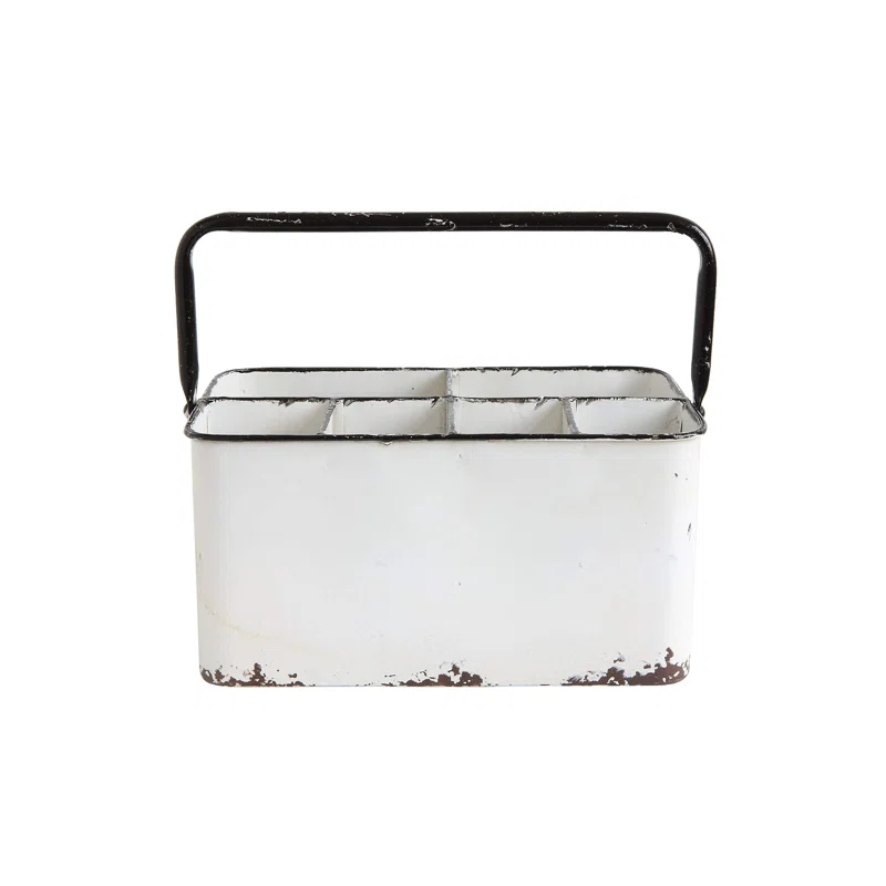Hokku Designs Distressed White Metal Caddy With 6 Compartments