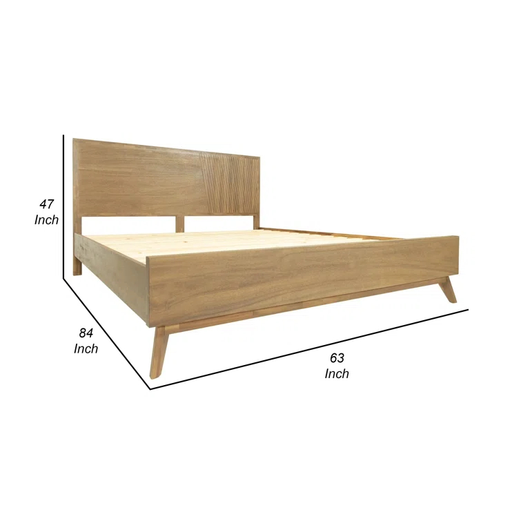 Benjara Cid Allie Platform Bed, Panel Headboard, Walnut Brown Acacia Wood