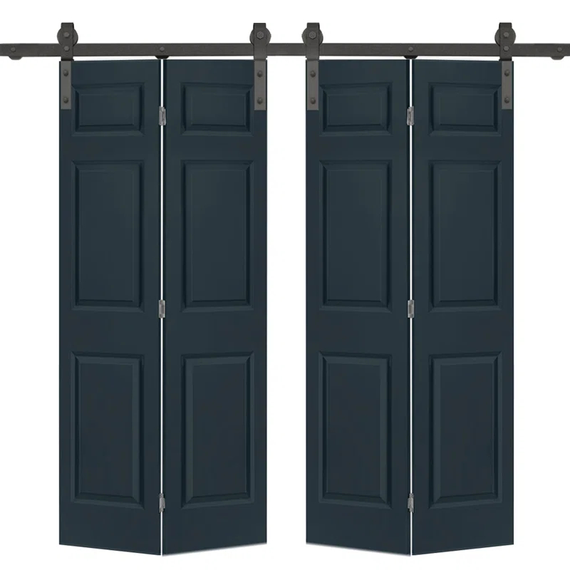 Calhome Paneled MDF Composite Double Bifold Barn Doors with Installation Hardware Kit