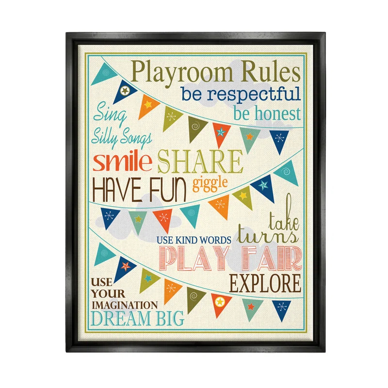 Stupell Industries " Playroom Rules With Pennants " by Finny And Zook Painting Print