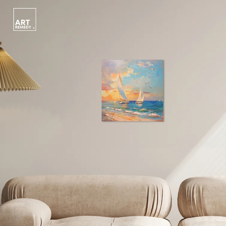 Art Remedy Art Remedy Sailboats In The Sunset Framed Sailing 1 Piece Canvas Wall Art 56057
