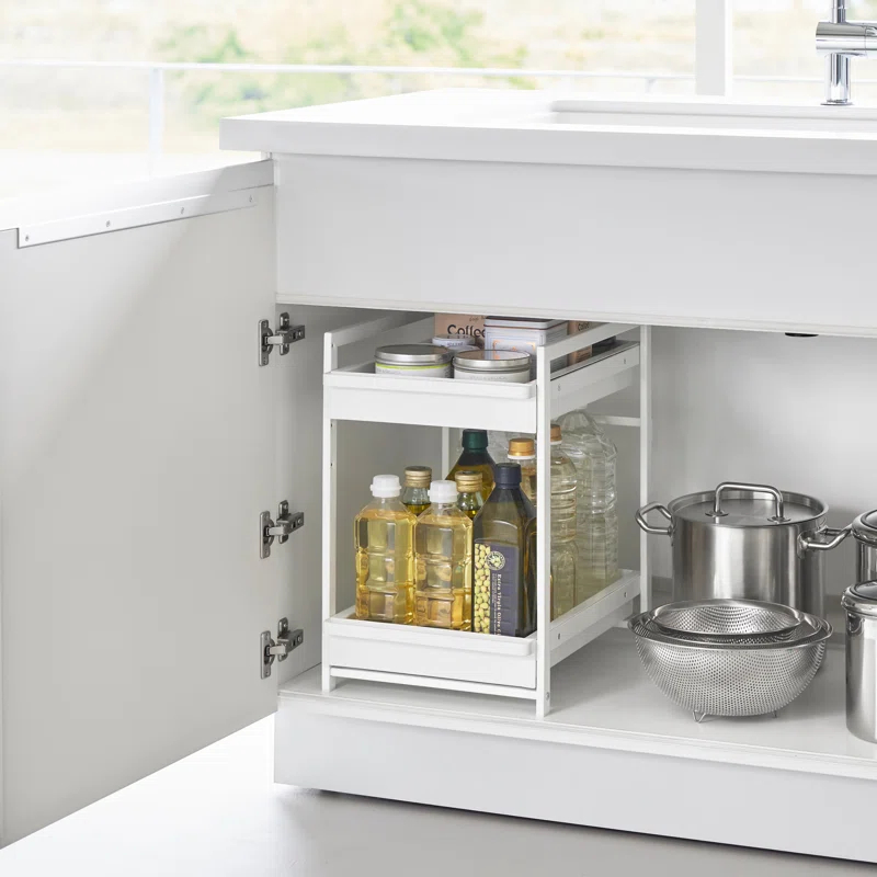 Yamazaki Home Yamazaki Home Tower Under-Sink Rack With Pull-Out Shelf, Versatile Kitchen Cabinet Storage Drawers, 2 Tiers, Sturdy Organization System - Steel
