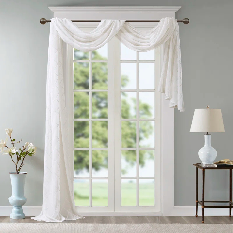 Madison Park Irina Solid Sheer Embroidered Window Scarf