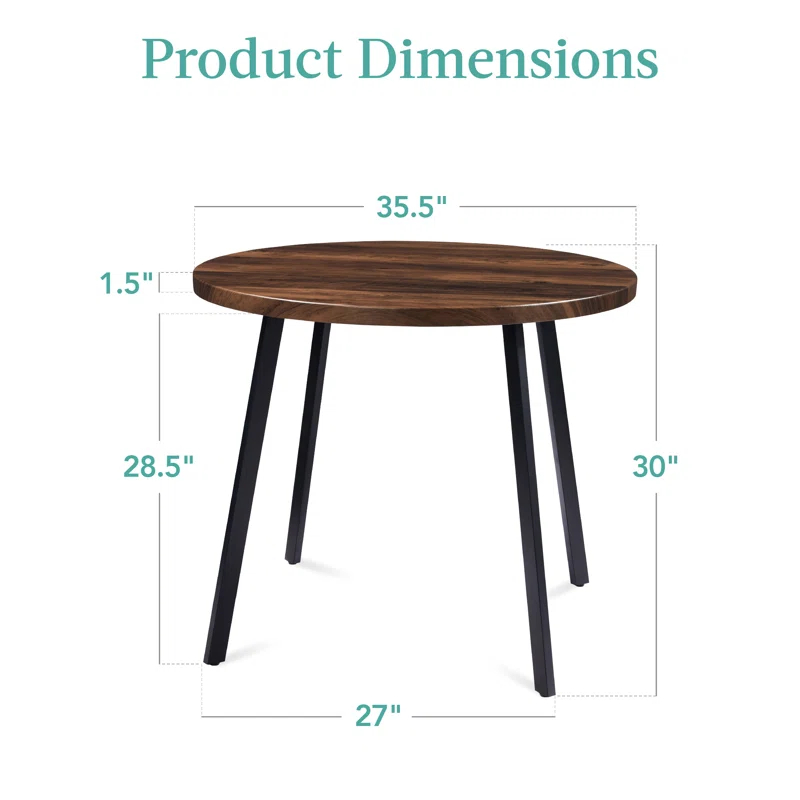 17 Stories 35.5In Mid-Century Modern Round Dining Table W/ Steel Legs, Adjustable Feet -