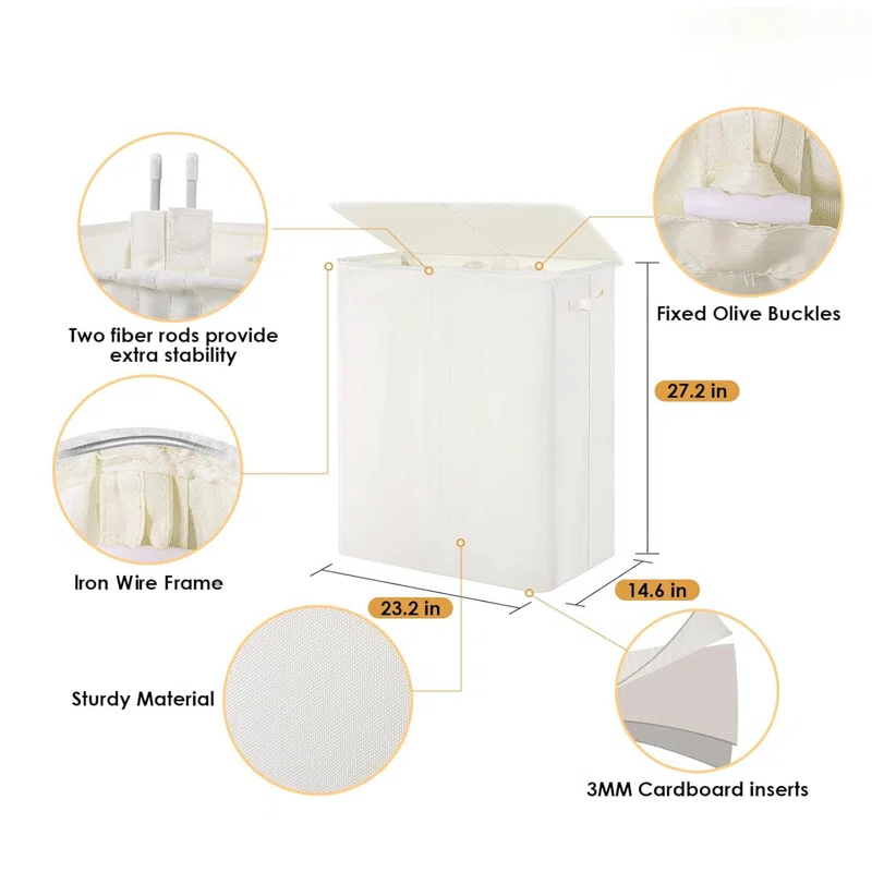Latitude Run® 160L Laundry Hamper 3 Section, Dirty Clothes Hamper With Lid