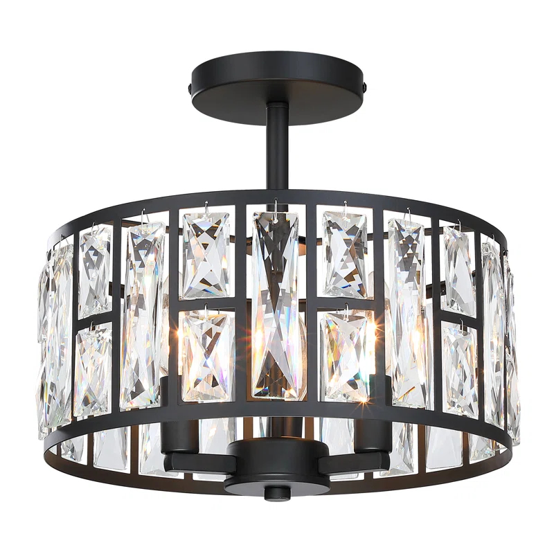 Mercer41 Kyersten 12" 3-Light Crystal Semi Flush Mount