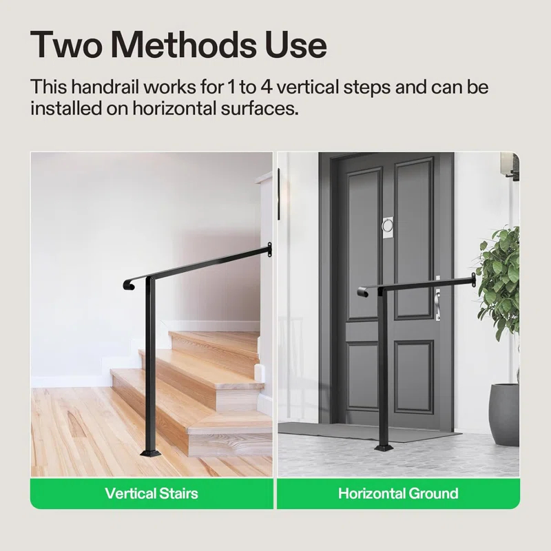 2 Step Wrought Mattle Iron Stair Handrail with Single Curved End