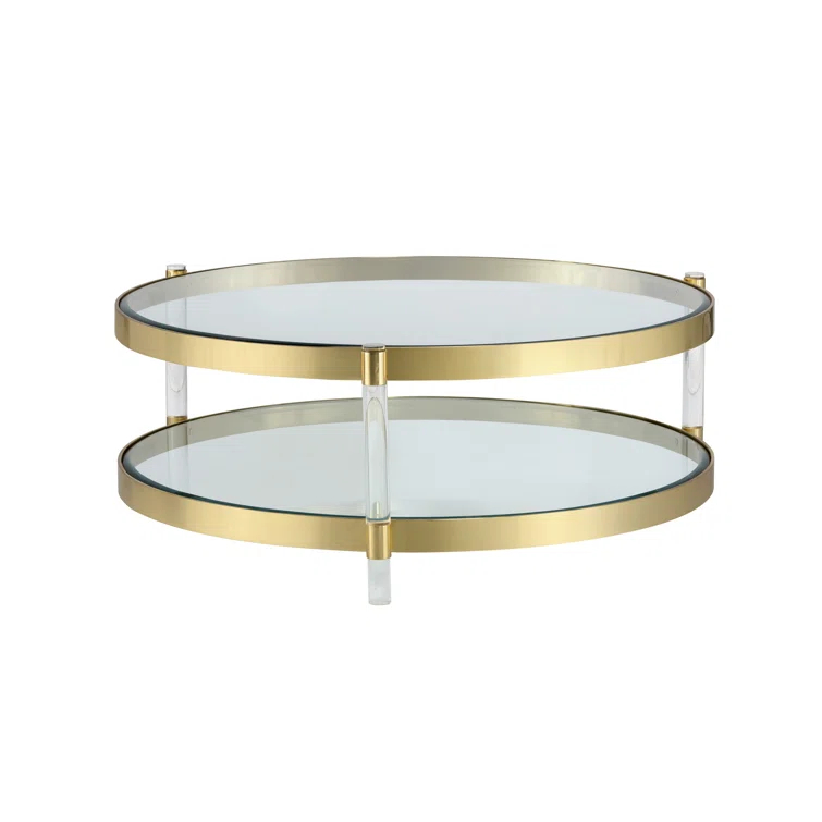 41'' Round Luxe Gold Metal & Acrylic Outdoor Coffee Table