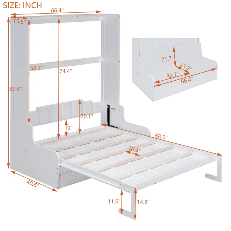 GZMWON Queen Size Murphy Bed Wall Bed With Cushion,White