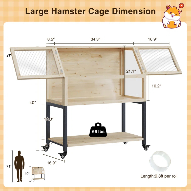 Tucker Murphy Pet™ Wooden Hamster Cage With Storage Shelf,Ventilated Small Animal Cage For Guinea Pig,Rat,Hedgehog,Chinchilla,Large Hamster Cages And Habitats With Acrylic Panels & Reviews | Wayfair