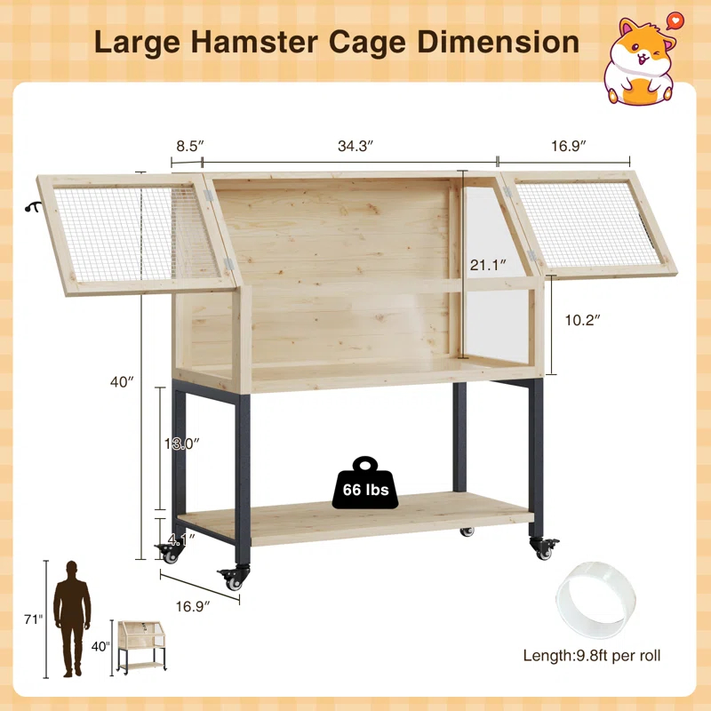 Tucker Murphy Pet™ Wooden Hamster Cage With Storage Shelf,Ventilated Small Animal Cage For Guinea Pig,Rat,Hedgehog,Chinchilla,Large Hamster Cages And Habitats With Acrylic Panels & Reviews | Wayfair