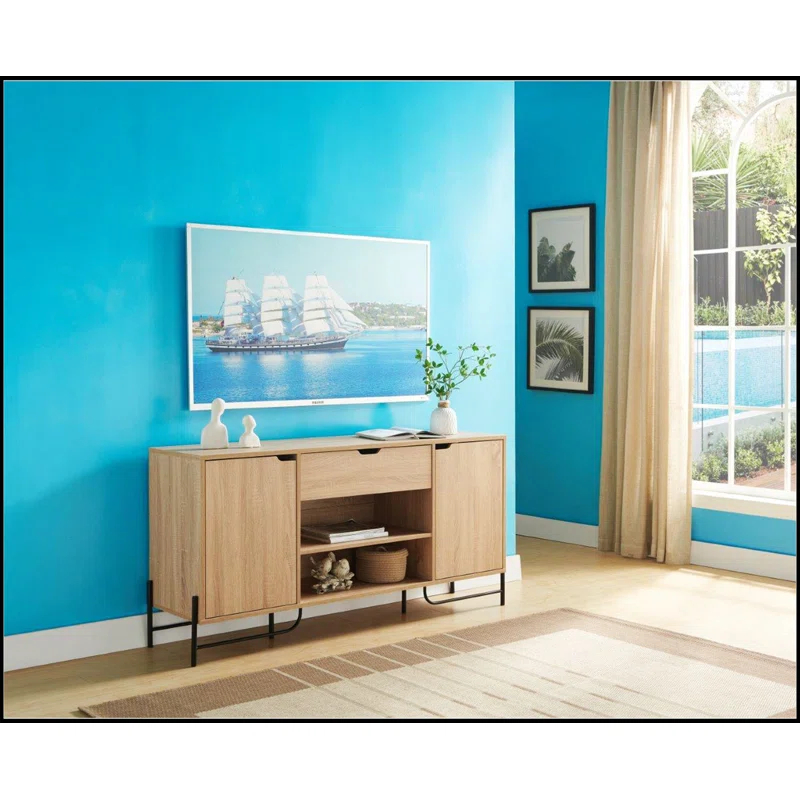 Hokku Designs Buffet with Metal Legs with Two Door One Drawer Six Shelves
