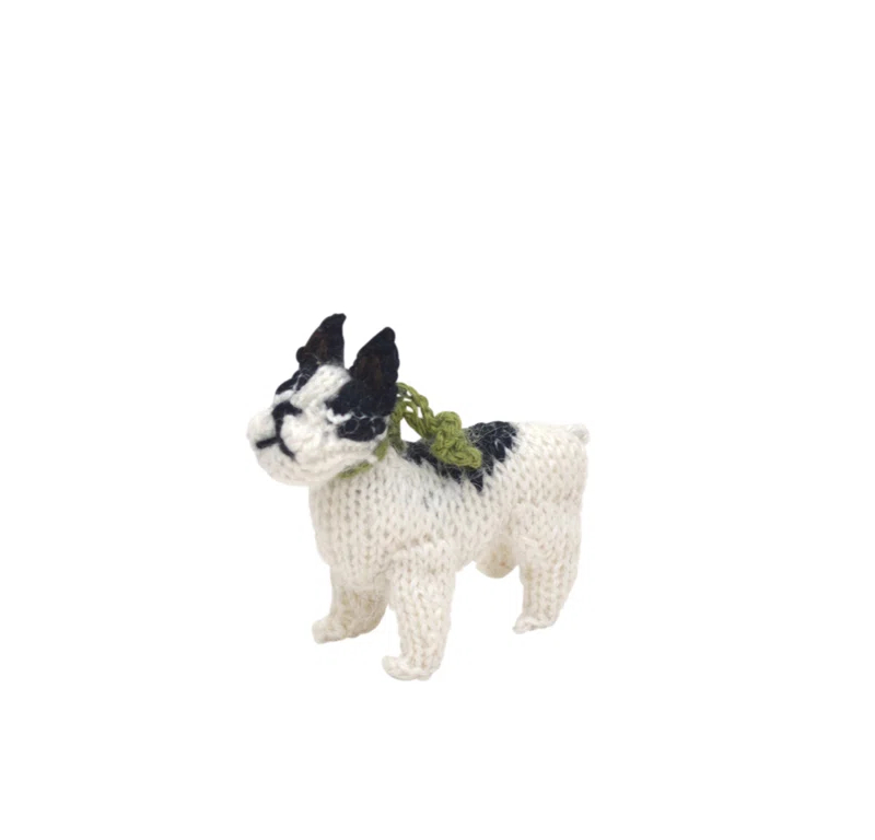 Arcadia Home French Bulldog Dog Hand Knit Christmas Ornament
