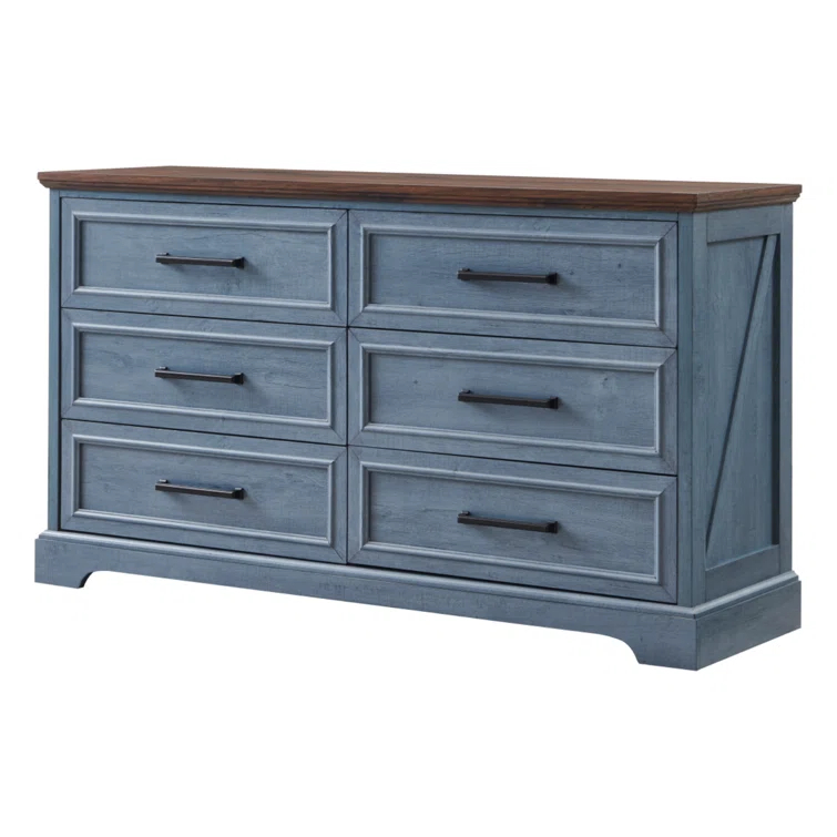 Lark Manor™ Ursula 52"W Farmhouse 6 Wide Drawer Dresser, Bedroom Chest of Drawers With  Anti-Tip Design