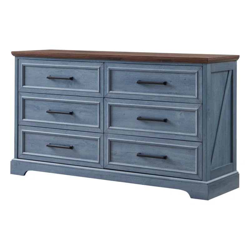 Lark Manor™ Ursula 52"W Farmhouse 6 Wide Drawer Dresser, Bedroom Chest of Drawers With  Anti-Tip Design
