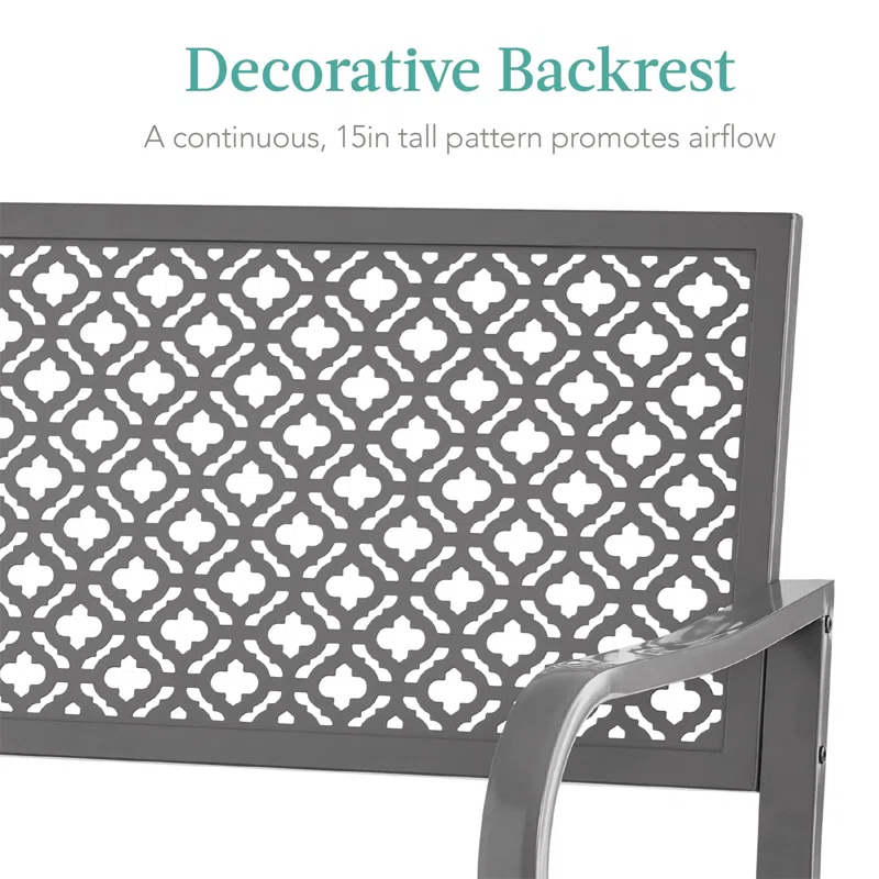 Red Barrel Studio® 2-Person Outdoor Metal Bench with Geometric Backrest, 790lb Capacity, for Garden, Patio, and Entryway
