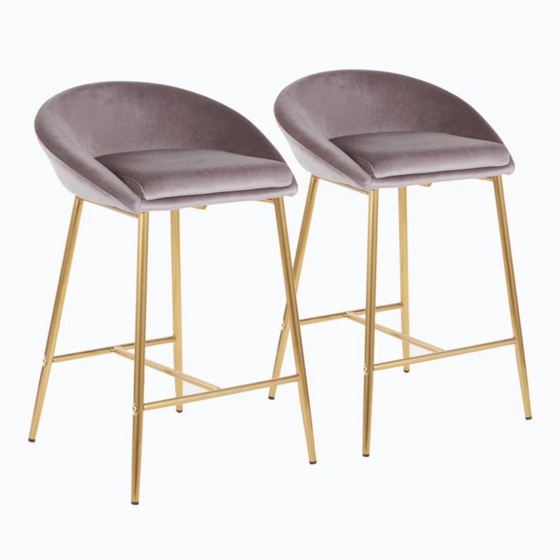 Wenty Glam Upholstered Counter Stool with Metal Frame (Set of 2)