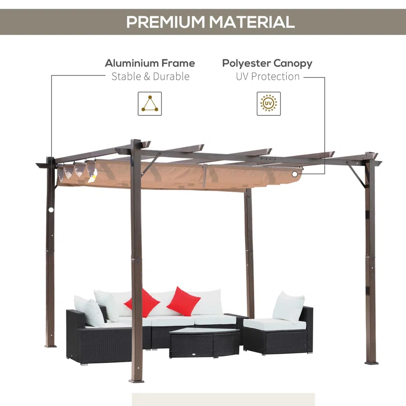 Outsunny Pergola with Retractable Shade Canopy, Aluminum
