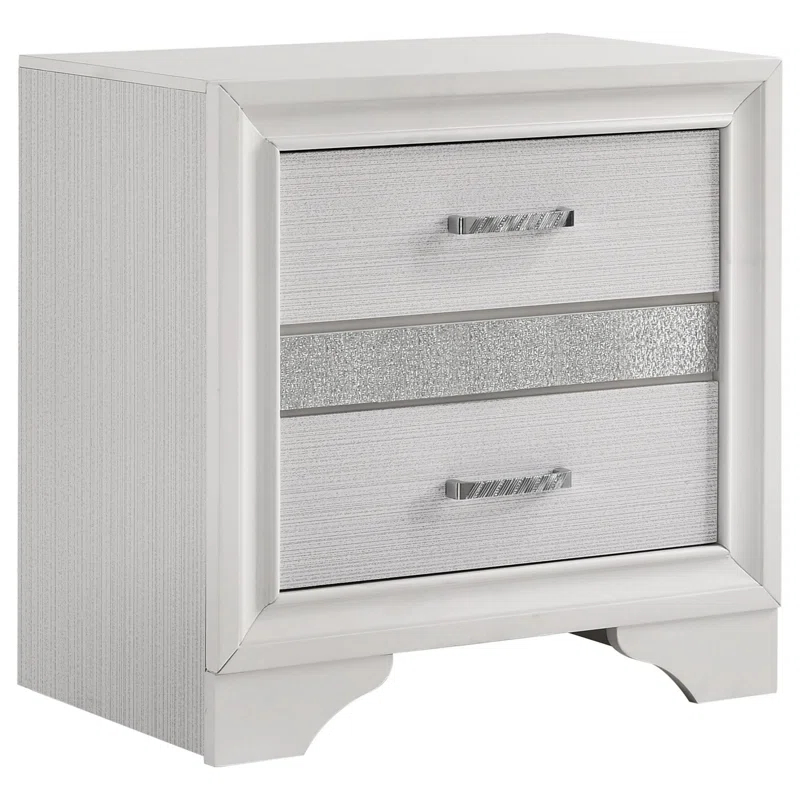 Benjara Vino 4Pc Bedroom Set, Storage Footboard, Glitter Stripes