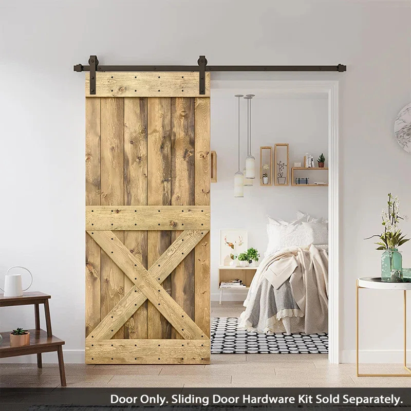 Calhome 84'' Solid Wood Paneled Painted without Installation Hardware Kit Barn Door
