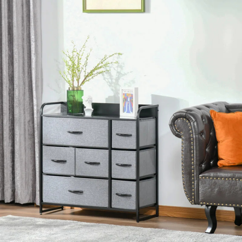 Red Barrel Studio® 7-Drawer Dresser, Fabric Chest Of Drawers, 3-Tier Storage Organizer For Bedroom Entryway, Tower Unit With Steel Frame Wooden Top