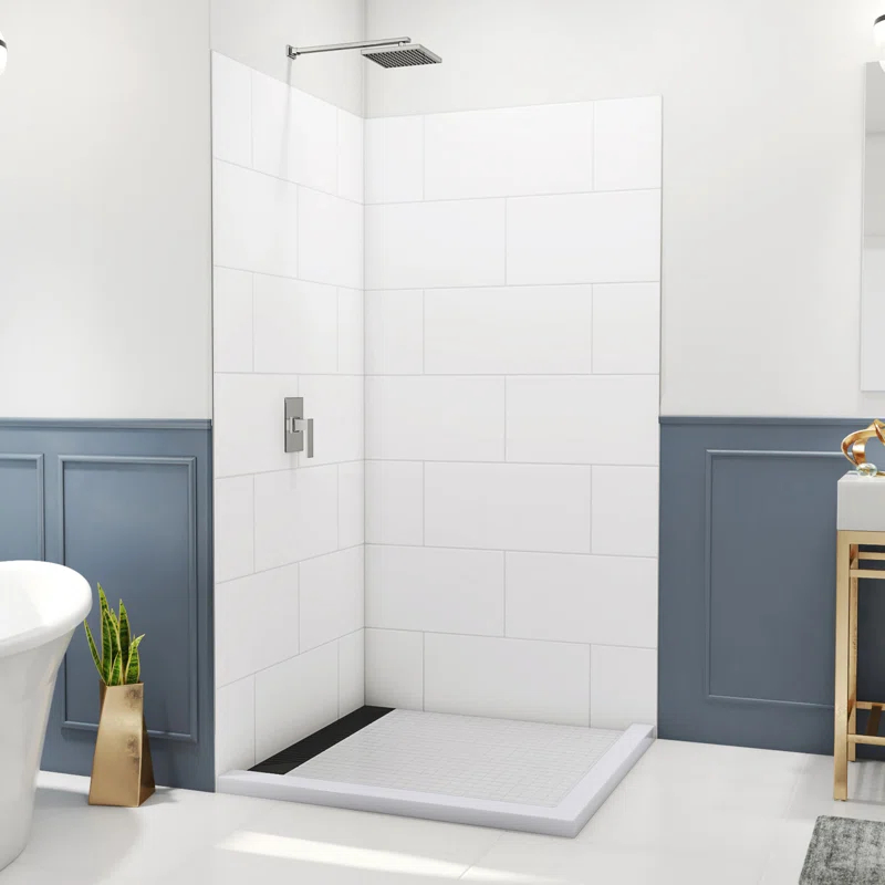 DreamLine DreamLine DreamStone 42 in. D x 42 in. W x 84 in. H Corner Shower Wall Kit in White Traditional