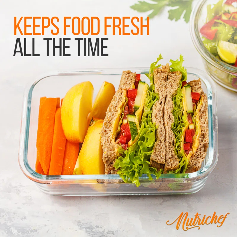 NutriChef 30oz. Glass Food Storage Container