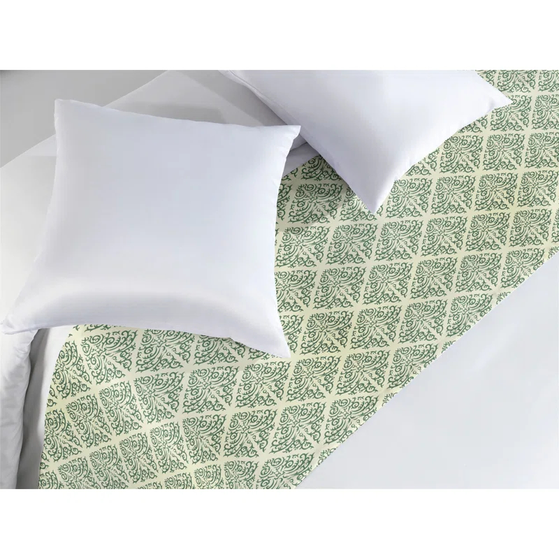 Ambesonne Ambesonne Abstract Green Bed Runner Victorian Damask Art Jade Green Pastel Green