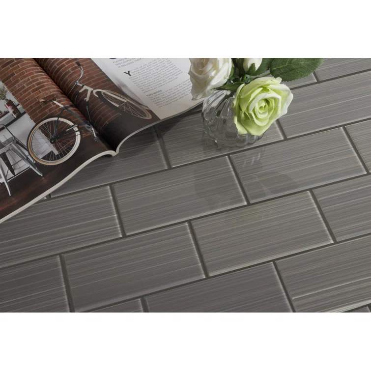 WS Tiles® Hand Painted Series 3'' W x 6'' L Glass Peel and Stick Subway Tile
